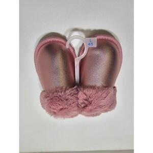 New Cat And Jack Girls Pink Metallic Faux Leather Slippers Size XL 6/7